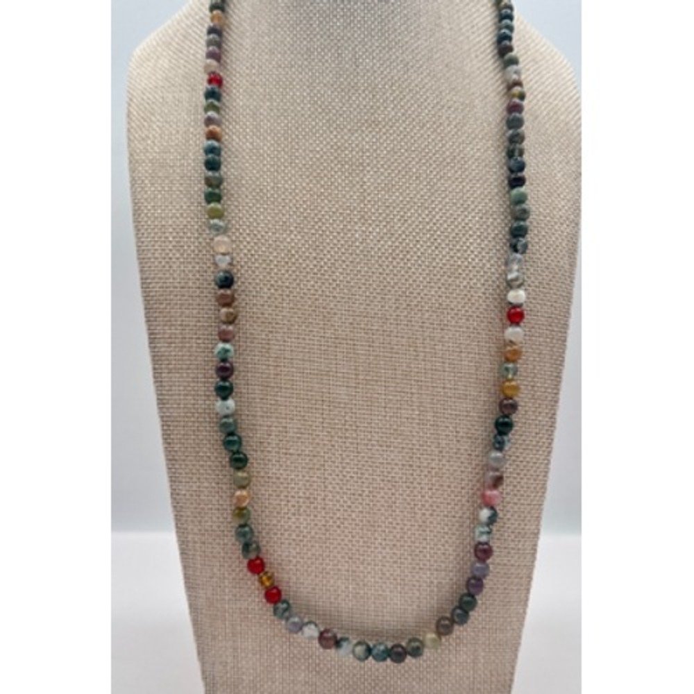 Vintage 90s Natural Stone Beaded Necklace Boho Women's Classic Fashion Jewelry